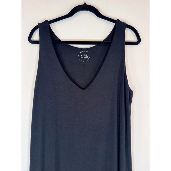 Cozy Earth Womens Sleep Dress Black Mini V Neck Ribbed Knit Nightgown Large - Picture 4 of 10